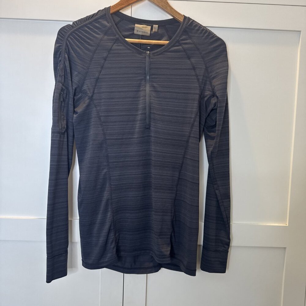 Athleta Womens Med Athletic Shirt Long sleeve Quarter zip Dk Gray zipper sleeve - Picture 5 of 12
